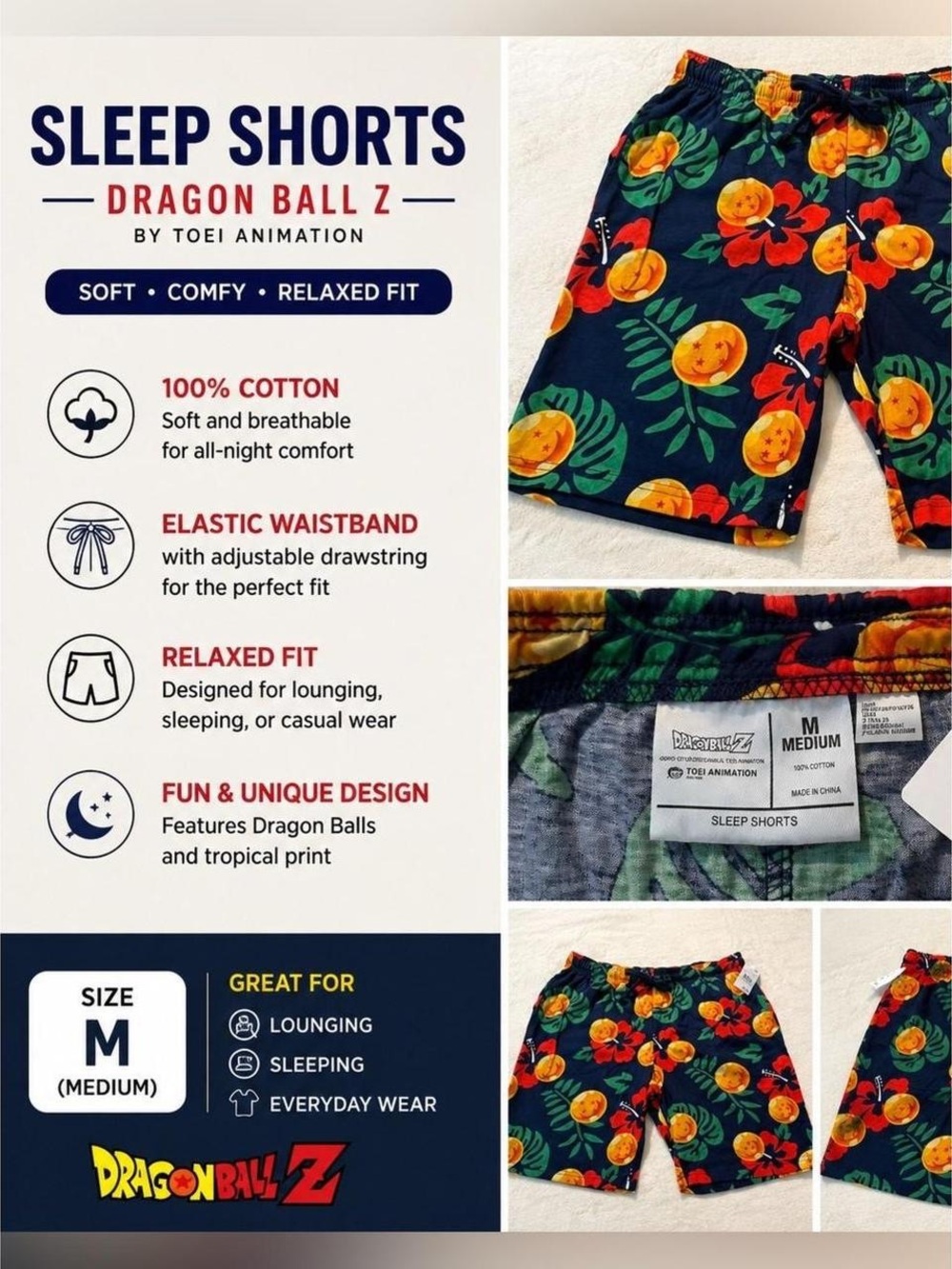 NWT Men’s Dragon Ball Z Sleep Shorts Size Medium - Picture 1 of 7